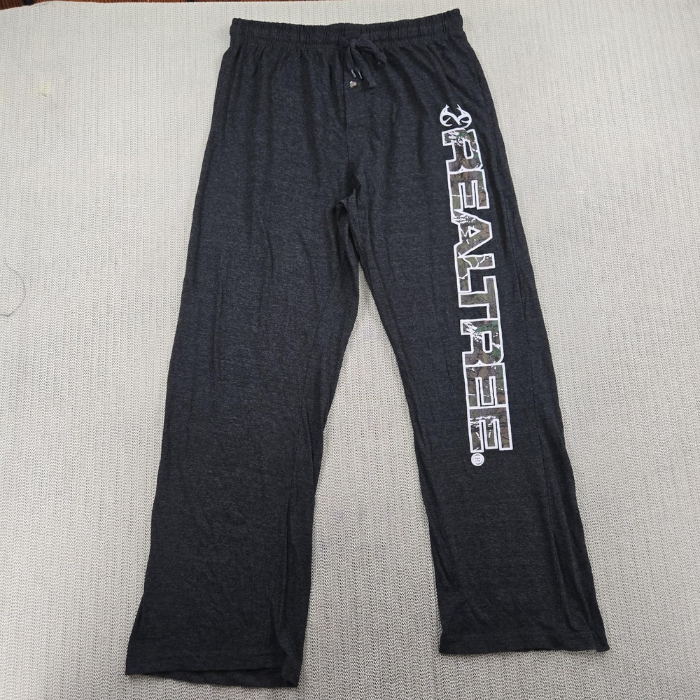 Realtree Pants Mens Medium Gray Camo Logo Lounge Drawstring Pajama Sleepwear